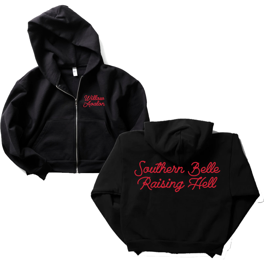 SOUTHERN BELLE RAISING HELL CROP ZIP HOODIE (BLACK)