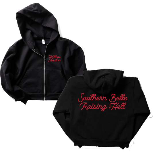 SOUTHERN BELLE RAISING HELL CROP ZIP HOODIE (BLACK)