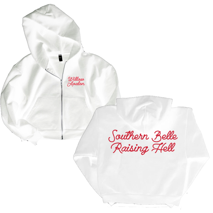 SOUTHERN BELLE RAISING HELL CROP ZIP HOODIE (WHITE)