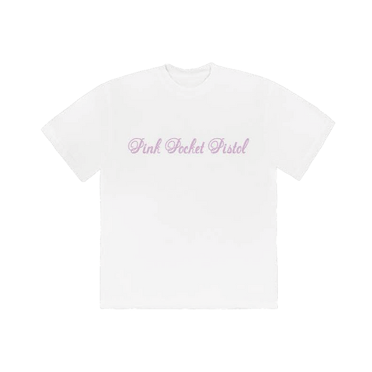 PINK POCKET PISTOL RHINESTONE TEE (WHITE)